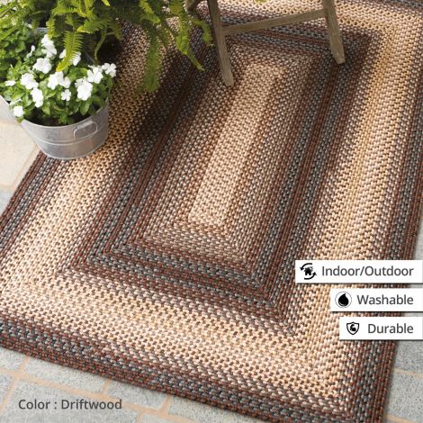 Buy Premium Driftwood Chocolate Washable Outdoor Braided Area Rug online by Homespice