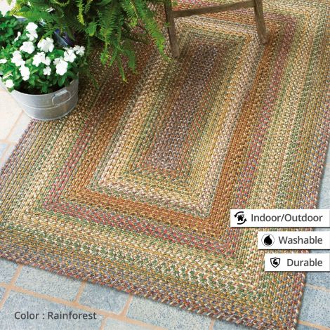 Buy Online Rainforest Green Washable Outdoor Premium Braided Area Rug by Homespice