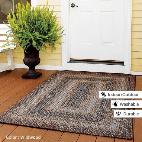 Buy Online Wildwood Brown Washable Outdoor Premium Braided Area Rug by Homespice