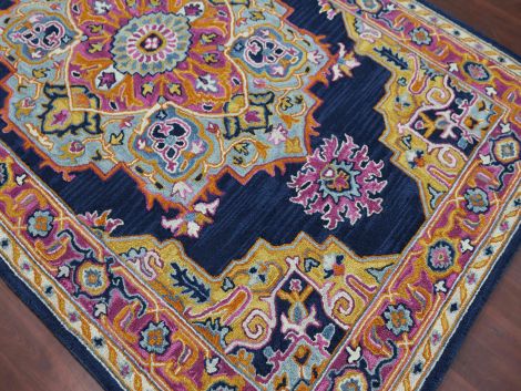 Boho Roanne Navy / Pink Hand-Tufted Wool Area Rugs By Amer.
