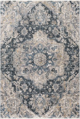 Cardiff CDF-2307 Teal, Ivory Machine Woven Traditional Area Rugs By Surya