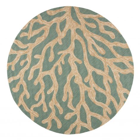 Jaipur Living Coral Indoor Outdoor Abstract Teal Tan Round Area Rugs 