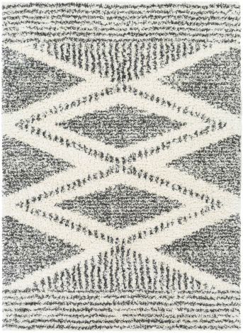 Deluxe Shag DXS-2309 Cream, Charcoal Machine Woven Global Area Rugs By Surya