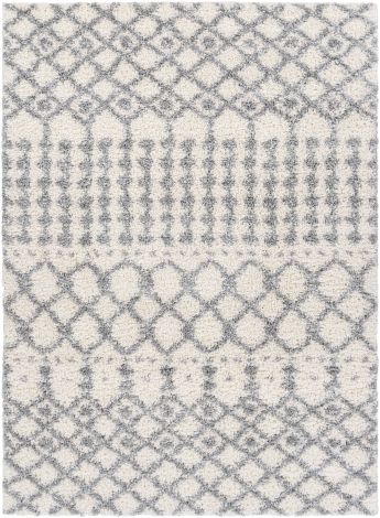 Deluxe Shag DXS-2312 White, Medium Gray Machine Woven Global Area Rugs By Surya