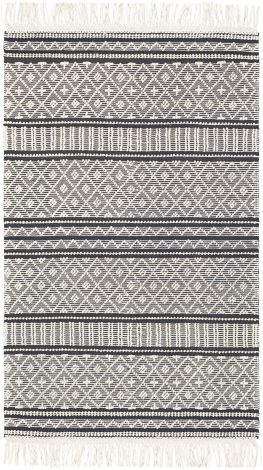 Farmhouse Tassels FTS-2300 Charcoal, White Hand Woven Cottage Area Rugs By Surya