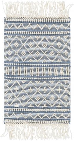 Farmhouse Tassels FTS-2301 Denim, White Hand Woven Cottage Area Rugs By Surya