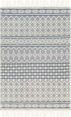 Farmhouse Tassels FTS-2304 Denim, White Hand Woven Cottage Area Rugs By Surya