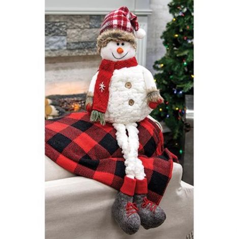 Dangle Leg Plush Snowman w/Plaid Scarf & Hat