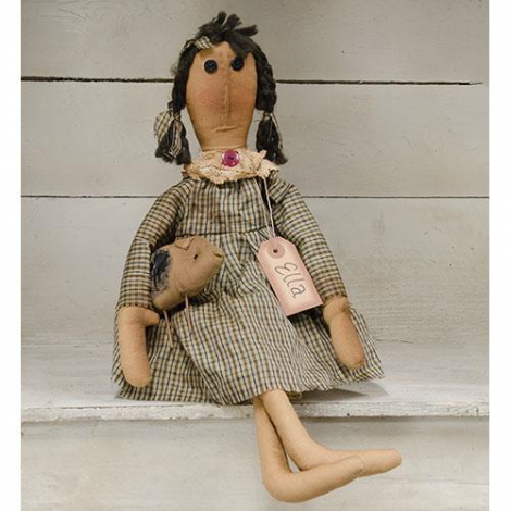 Ella Doll Stuffed Fabric Doll wears a Plaid Dress