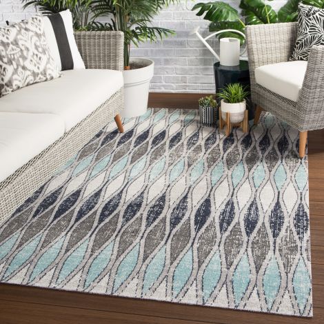 Jaipur Living Norwich Indoor Outdoor Geometric Gray Blue Area Rugs 