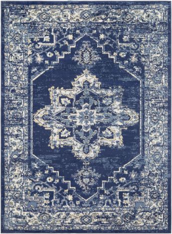 Ustad UST-2306 Navy, Denim Machine Woven Traditional Area Rugs By Surya