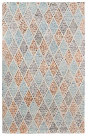 Vector Branson Blue / Orange Hand-Tufted Wool Area Rugs By Amer.